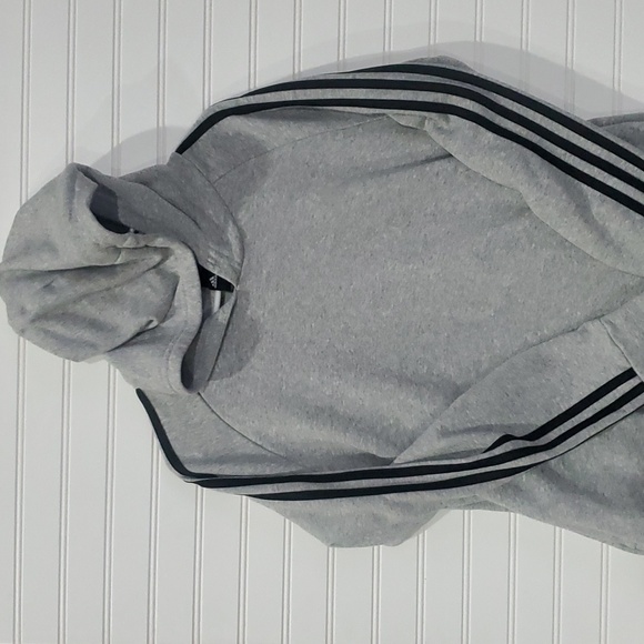 Adidas Hoodie Gray Black Three Stripe Large - Picture 3 of 10